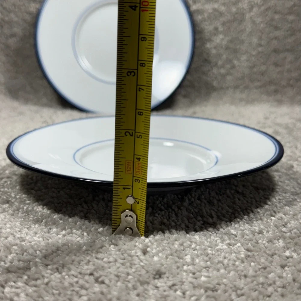 Dansk Tivoli La Tulipe Saucers Set of 2‎ White Navy Blue Lines Japan Vintage MCM